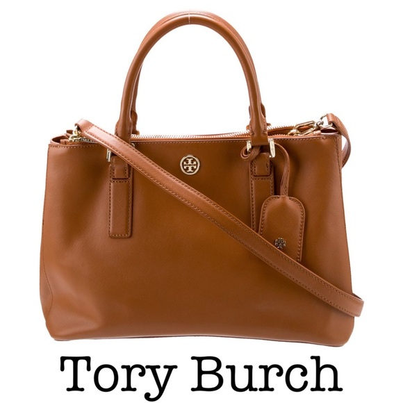 Tory Burch Handbags - Tory Burch Cognac Saffiano Double Zip Leather Bag Purse
